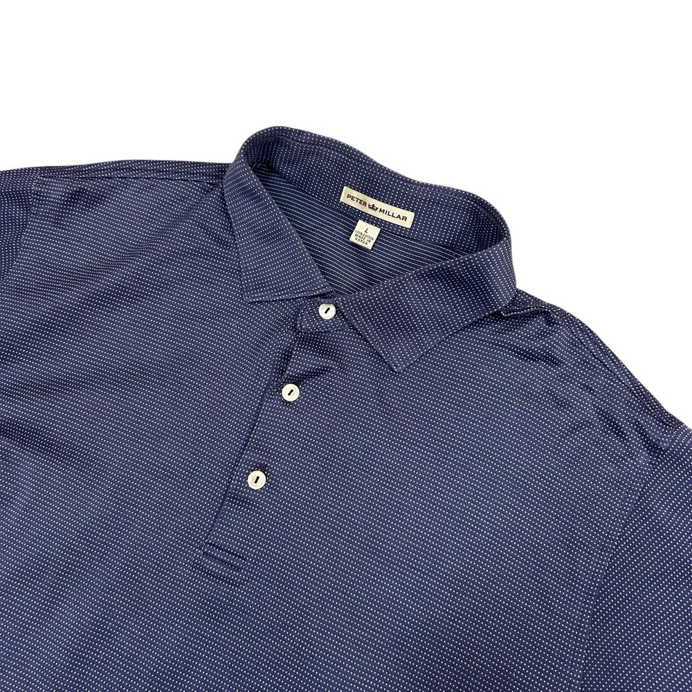 Vintage Peter Millar Polo Shirt Mens Large Blue Geometric Cotton Golf